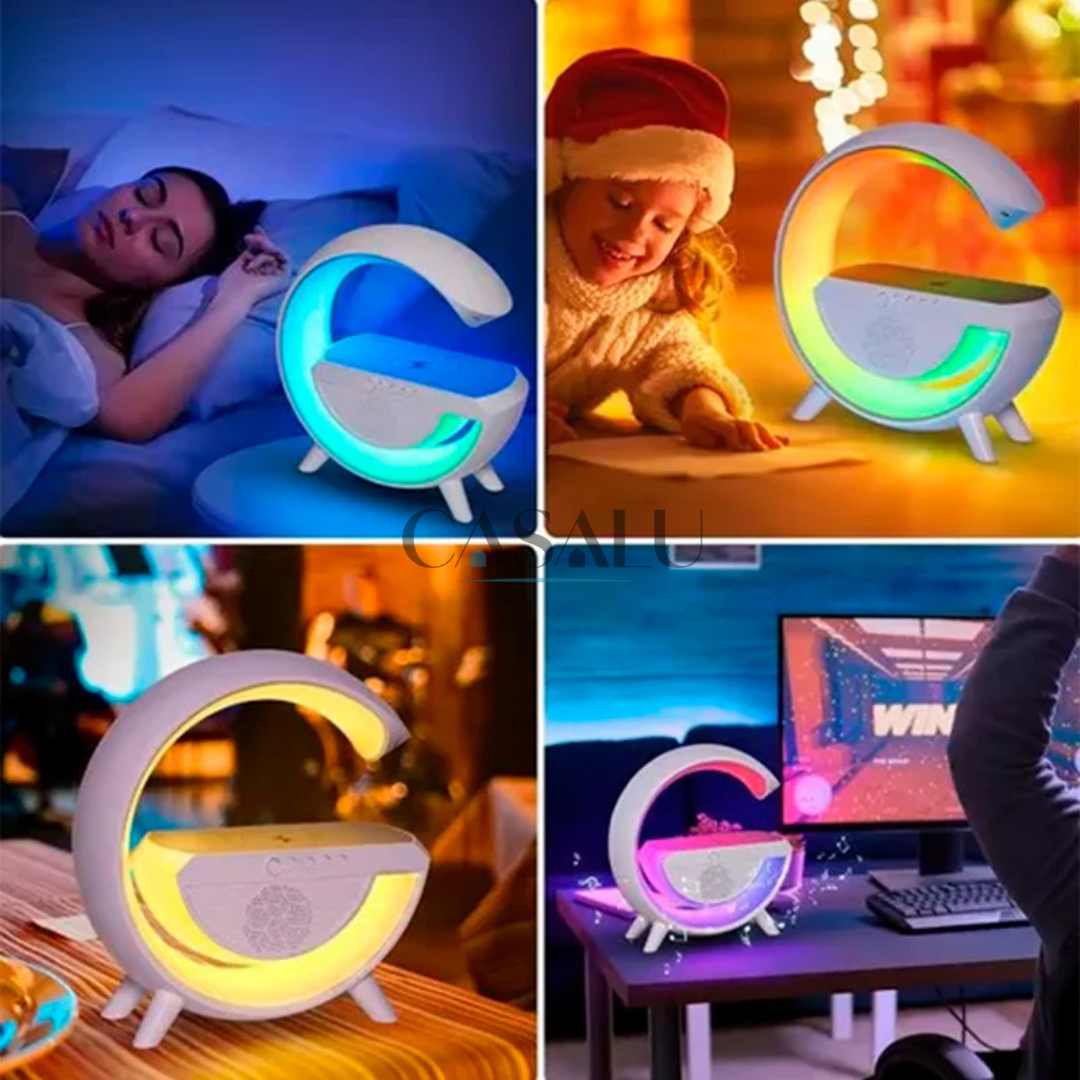 Cargador inalámbrico con parlante y lampara 3 en 1