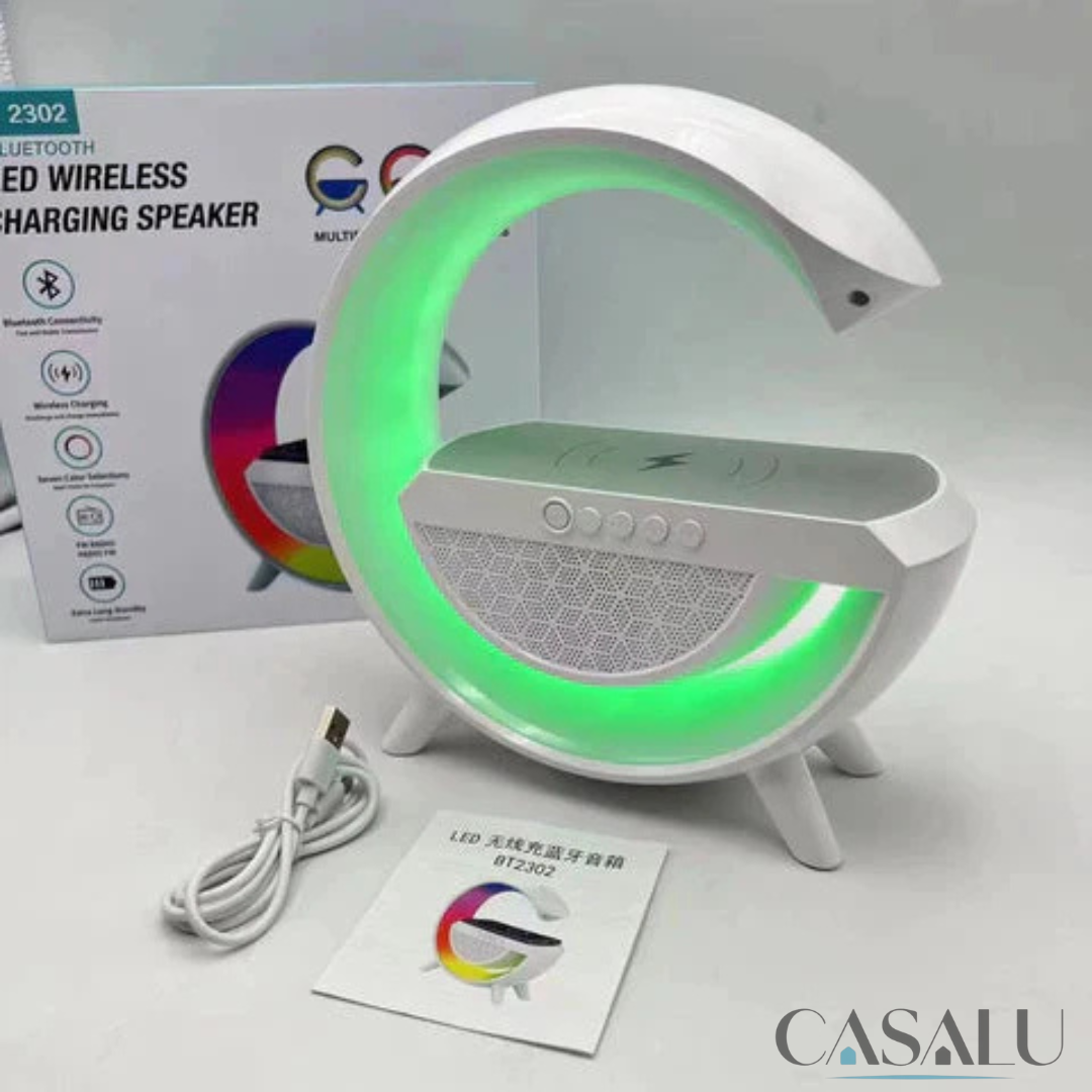 Cargador inalámbrico con parlante y lampara 3 en 1